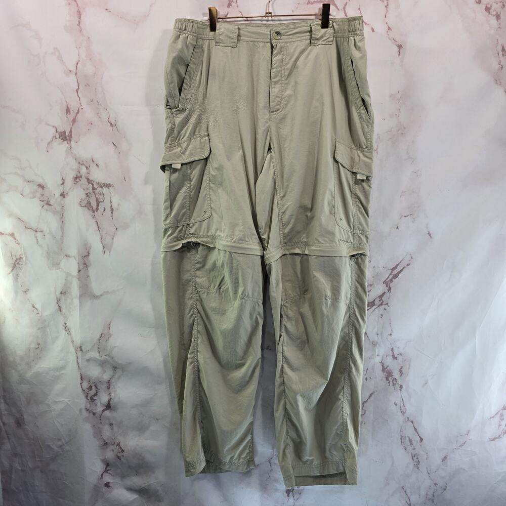 Columbia Pants Mens Large X 32 Beige Nylon Hiking Ripstop Zip Off Convertible